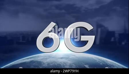 Immagine di 6 g di testo su sfondo globo e paesaggio urbano Foto Stock