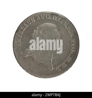 1767 moneta d'argento da 2 corone polacca coniata sotto il re Stanisław August Poniatowski da Fryderyk Wilhelm Sylm, che mostra simboli reali e denominazioni. Foto Stock