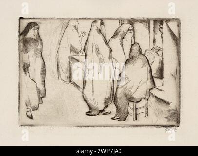 Un dipinto del 1912 di Emil Orlik raffigurante donne arabe e un mercante in Egitto impegnato nel commercio, rappresentato in una scena di genere modernista. Foto Stock