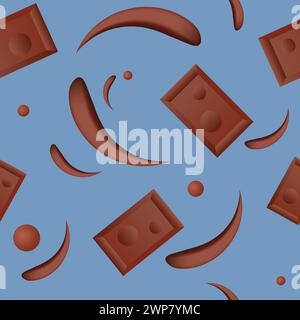 Motivo di cioccolato. Motivo senza cuciture con pezzi di cioccolato. Motivo di cioccolato per la stampa. Giornata mondiale del cioccolato. Illustrazione Vettoriale