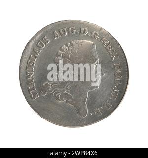 Questa moneta del 1777 raffigura il re polacco Stanisław August Poniatowski, disegnato da Efraim Brenn, che rappresenta l'arte numismatica reale del XVIII secolo in Polonia. Foto Stock