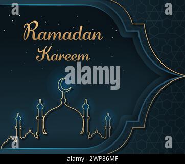 Ramadan Kareem Design con Mosque Line Art sfondo illustrazione vettoriale Illustrazione Vettoriale
