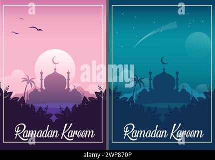 Ramadan Kareem Design con sfondo sfumato Moschea illustrazione vettoriale Illustrazione Vettoriale