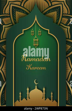 Ramadan Kareem Design con sfondo sfumato Moschea illustrazione vettoriale Illustrazione Vettoriale