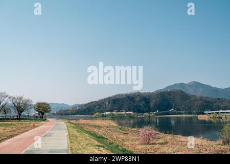 Sentiero per passeggiate nel parco del fiume Miryang a Miryang, Corea Foto Stock