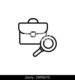 Lente d'ingrandimento con icona della valigetta piatta. Concetto vettore di ricerca. Icona contorno. Illustrazione Vettoriale