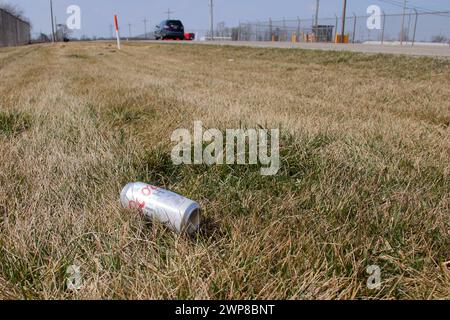 Lettiera nell'erba lungo la strada Foto Stock