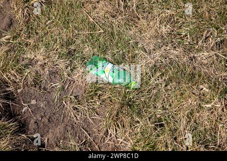 Lettiera nell'erba lungo la strada Foto Stock