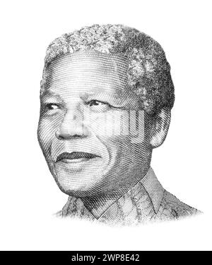 Nelson Mandela (1918 - 2013). Ritratto sul Sud Africa 10 Rands Banknote, primo piano Foto Stock