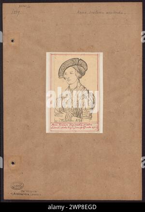 Ritratto della regina di Slesia e della ceca Anna Jagellon nel XVII anno, busto in un 1 XVI secolo, secondo il ritratto di Hans Maler ZU Schwaz del 1519; Lesser, Aleksander (1814-1884), Hans Maler ZU Schwaz (Inter 1480 ET 1488-INTER 1526 ET 1529); 1830-1884 (1830-00-00-1884-00-00);Anna Jagiellonka (Regina della Repubblica ceca e dell'Ungheria -1503-1547), Anna Jagiellonka (Regina della Repubblica ceca e dell'Ungheria -1503-1547) -iconografia, Repubblica ceca, Jagiellone, minore, Aleksander (1814-1884), minore, Aleksander (1814-1884) - collezioni, minore, Wiktor Stanisław Zygmunt (Barone - 1853-1 Foto Stock