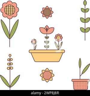 illustrazione vettoriale fiori, piante da interni, fiori in vaso, fioraio Illustrazione Vettoriale
