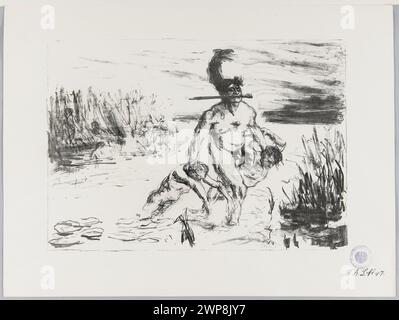 La placca 8, 'Achill and the Prisoners', di Max Slevogt (1868-1932), 1907, raffigura Achille che cattura prigionieri durante la guerra di Troia, dall'Iliade di Omero. Parte della collezione dell'Accademia reale Prussiana delle Arti di Berlino, che illustra la mitologia greca e scene epiche. Foto Stock