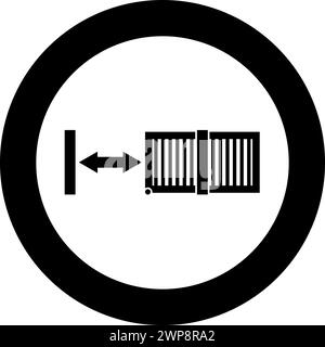 Cancelli scorrevoli recinzione automatica a reticolo icona dell'involucro di ingresso in cerchio di colore nero immagine vettoriale a tinta unita stile semplice Illustrazione Vettoriale