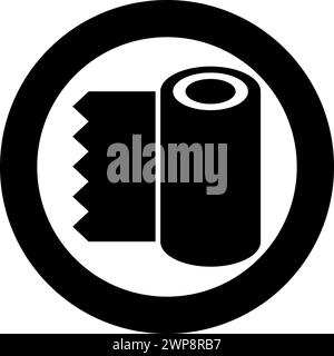 Rotolo di carta assorbente avvolto monouso carta da parati tessuto per l'ufficio icona in cerchio di colore nero vettoriale immagine contorno pieno Illustrazione Vettoriale