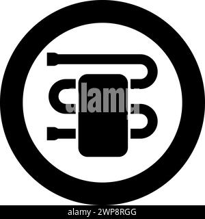 Portasciugamani riscaldato con asciugatrice, icona dell'attrezzatura da bagno in colore nero rotondo, immagine vettoriale, contorno pieno, semplice Illustrazione Vettoriale