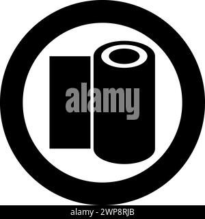 Rotolo di carta assorbente, carta da parati, tessuto, tessuto, attrezzatura da ufficio, icona in cerchio, colore nero, immagine vettoriale, immagine, contorno pieno Illustrazione Vettoriale
