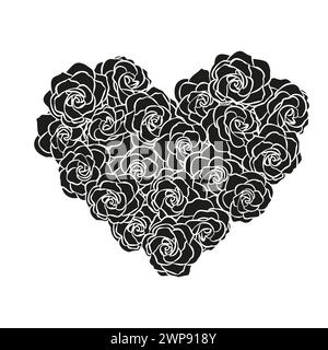 Cuori floreali con silhouette a rose fondo a fiori, elementi floreali disegnati a mano per San Valentino. Illustrazioni vettoriali per scheda o invito Illustrazione Vettoriale
