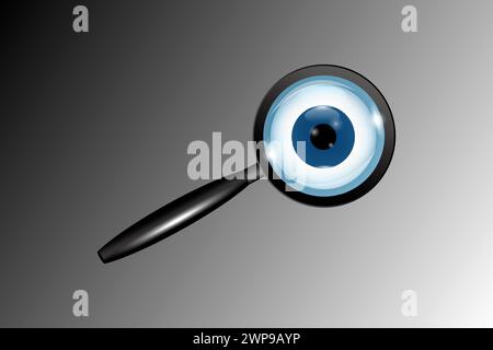 Icona con lente di ingrandimento con occhio. Set di icone di linea sottile. Illustrazione vettoriale. immagine stock. EPS 10. Illustrazione Vettoriale