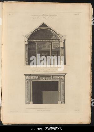 Sezione trasversale verticale della biblioteca e disegno della decorazione del camino in Kenwood House; Roberts, John (FL. CA 1760-CA 1800), Adam, Robert (1728-1792); 1774 (1774-00-00-00-1778-00-00-00); Foto Stock