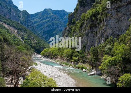 Vista del fiume Arachthos nella zona dei monti Tzoumerka in Epiro, Grecia Foto Stock