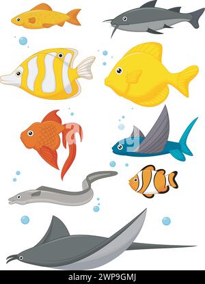 Set di cartoni animati Water Life, illustrazione vettoriale Illustrazione Vettoriale