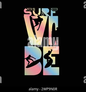 grafica surf effetto surf tipografia gradiente surf beach design estivo stampa grafica vettoriale per t shirt, poster Illustrazione Vettoriale