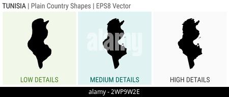 Tunisia - semplice forma di paese. Mappe dettagliate bassa, media e alta della Tunisia. Illustrazione del vettore EPS8. Illustrazione Vettoriale