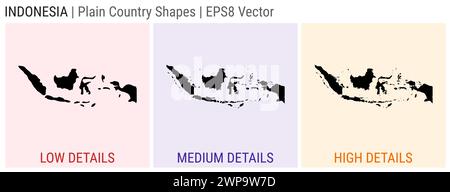 Indonesia - forma semplice del paese. Mappe dettagliate basse, medie e alte dell'Indonesia. Illustrazione del vettore EPS8. Illustrazione Vettoriale
