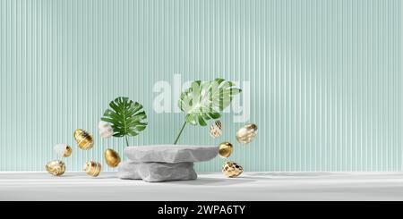 Piattaforma di podio per il giorno di Pasqua per la vetrina di prodotti Rendering 3D. Foto Stock