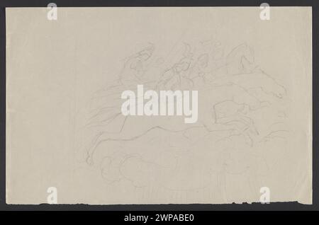 Un dipinto di Hans Thoma del 1890-1900 che mostra un gruppo di cavalieri su cavalli sopra le nuvole. Foto Stock