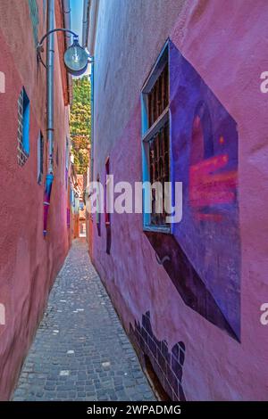 BRASOV, ROMANIA - 11 LUGLIO 2020: Via della corda, la strada più stretta della città e una delle strade più strette d'Europa, menzionata per la prima volta nel XVII secolo Foto Stock