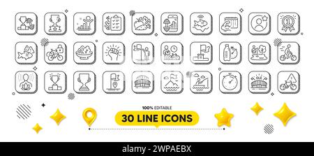 Pacchetto icone pesca in barca, corriere in bicicletta e pesca. Per applicazioni Web. elementi di progettazione 3d. Vettore Illustrazione Vettoriale