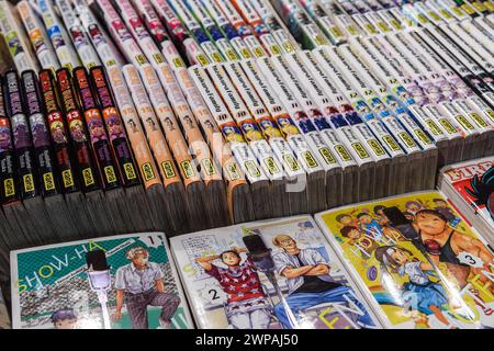 Made in Asia è l'appuntamento per mangas, cartoni animati asiatici, videogiochi, serie tv all'Heyzel Brussels Expo - Manga Selling | Made in Asia est Foto Stock