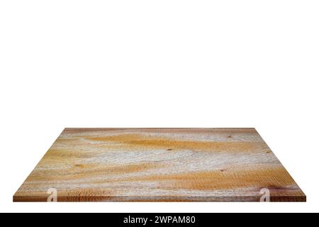 Svuotare il materiale della tavola di legno su forma quadrata per posizionare il prodotto e altro, isolato su sfondo bianco Foto Stock