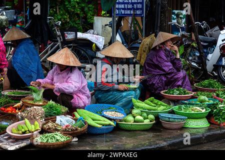 Hoi An, Vietnam - mercato delle verdure un giorno piovoso Foto Stock