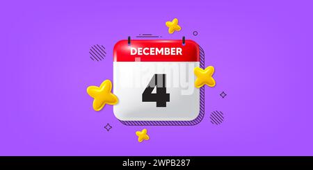 icona 4° giorno del mese. Data di pianificazione dell'evento. Icona della data del calendario 3d di dicembre. Vettore Illustrazione Vettoriale