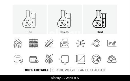 Icone delle linee di analisi delle scorte, targeting e statistiche commerciali. Per applicazioni Web, stampa. Icone di linea. Vettore Illustrazione Vettoriale