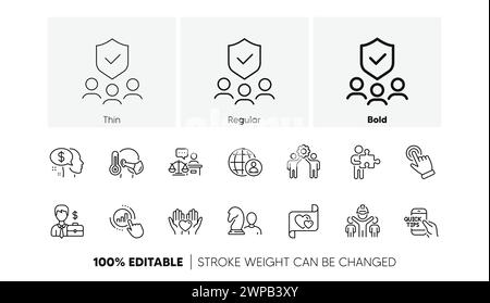 Icone Hold Heart, business man Case e International recruitment line. Per applicazioni Web, stampa. Icone di linea. Vettore Illustrazione Vettoriale