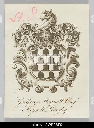 Ex-libris per Godfrey Meynell di Meynell Langley, datato tra la fine del XVIII e l'inizio del XIX secolo, usato come una libreria personalizzata. Foto Stock