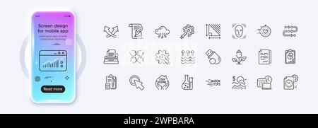 Area del triangolo, metodologia e icone di riga cliccate qui per l'app Web. Icona pittogramma. Schermo gradiente mockup telefono. Vettore Illustrazione Vettoriale
