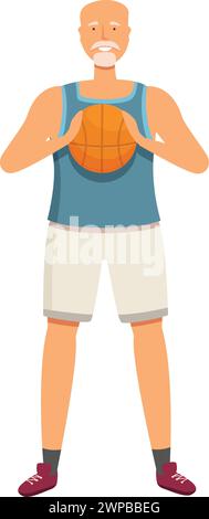 Cartoni animati con un'icona di atleta sorridente. Pallacanestro all'aperto. Persona adulto fitness Illustrazione Vettoriale