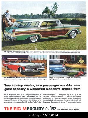 1957 Mercury Colony Park, station wagon full-size di lusso, Mercury Voyager, annuncio a stampa Mercury Turnpike Cruiser Foto Stock