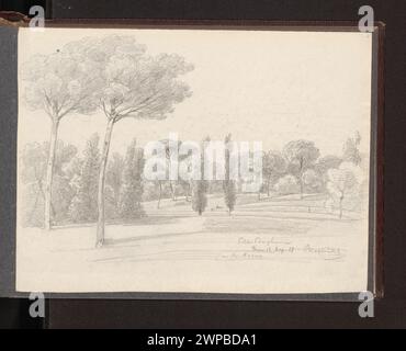 Disegno di pini nei giardini di Villa Borghese a Roma di Arthur Blaschnik, creato nel 1854. L'opera raffigura giardini e paesaggi e fa parte della collezione Schlesisches Museum der Bildenden Künste a Wrocław. Foto Stock