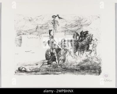 La tavola 13, "Triumph des Achill", di Max Slevogt (1868-1932), composizione del 1906, edizione del 1907, raffigura il trionfo di Achille durante la guerra di Troia, dall'Iliade di Omero. Parte della collezione dell'Accademia reale Prussiana delle Arti di Berlino, che illustra la mitologia greca e scene epiche. Foto Stock