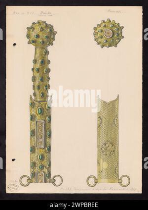 Koncerz, una spada polacche della fine del XVI secolo, mostrata in tre viste dalla collezione dell'armeria Krasi Miejsze di Varsavia, documentata nel 1919. Foto Stock