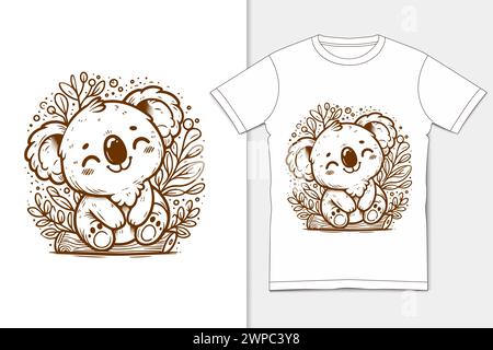 Simpatico e giocoso disegno vettoriale Koala Doodle Outline Art Illustrazione Vettoriale