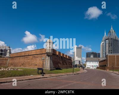 Vista di Fort Conde, fortezza coloniale francese nel centro di Mobile, Alabama Foto Stock
