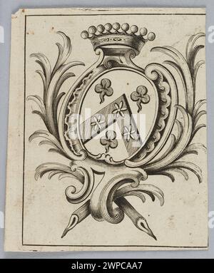 Ex libris di Mouscron del XVIII secolo, che rappresenta il design europeo delle tavole e i marchi di proprietà. Foto Stock