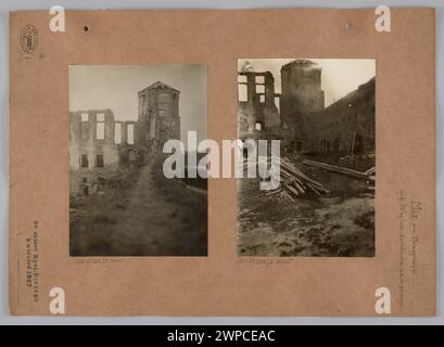 Fotografia del castello di Mir in Bielorussia che mostra due viste: Dal muro verso una torre e materiali da costruzione sul sito, datati 1916-1927. Foto Stock