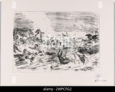 L'illustrazione "Schlacht", piastra 5, di Max Slevogt (1868-1932), 1907, raffigura la battaglia degli dei dall'Iliade di Omero, tra cui Achille, Afrodite, Apollo, Ares, Artemide, Atena, Efesto, era ed Ermes. Parte della collezione dell'Accademia reale Prussiana delle Arti di Berlino. Foto Stock